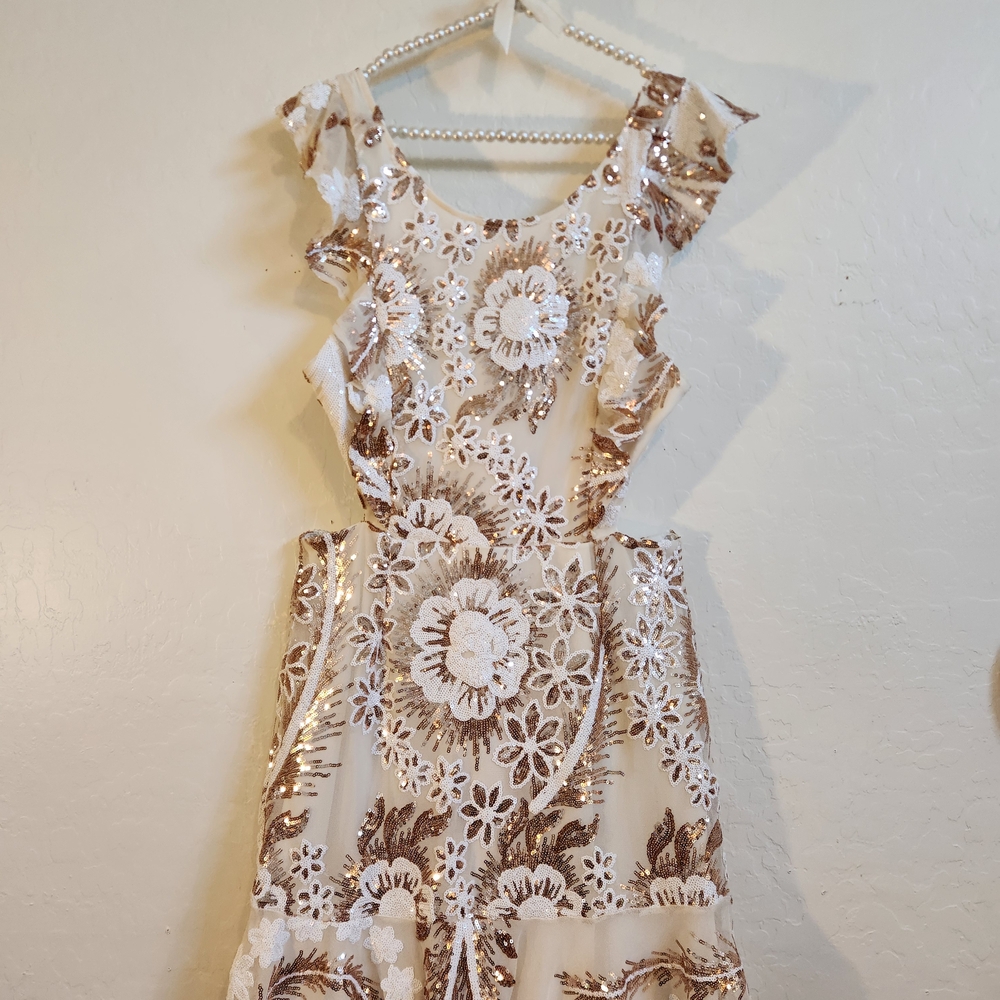 Hello Molly Cream and Gold Sequin Mini Dress